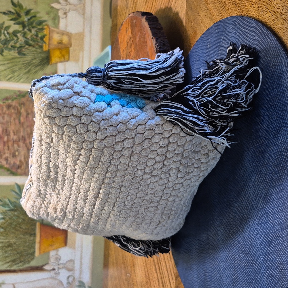 Cost Plus World Market Cream Fabric with Zipper Boho Inspired Clutch/Make Up Bag - Picture 7 of 14